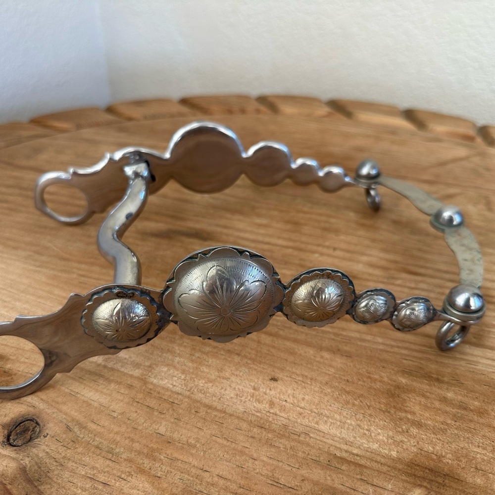 Silver Western Horse Bit with Floral Design